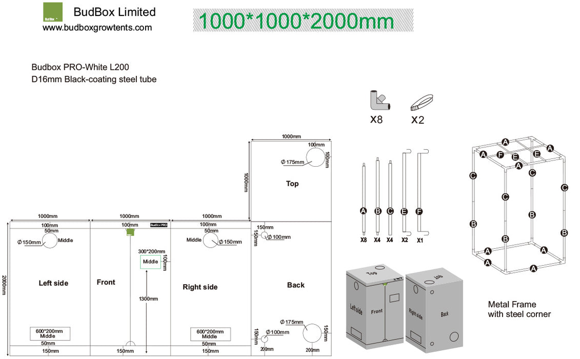 BudBox PRO 100 x 100 x 200cm