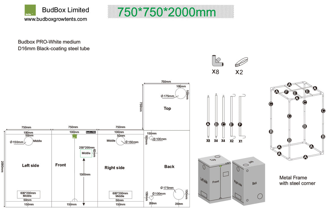 BudBox PRO 75 x 75 x 200cm