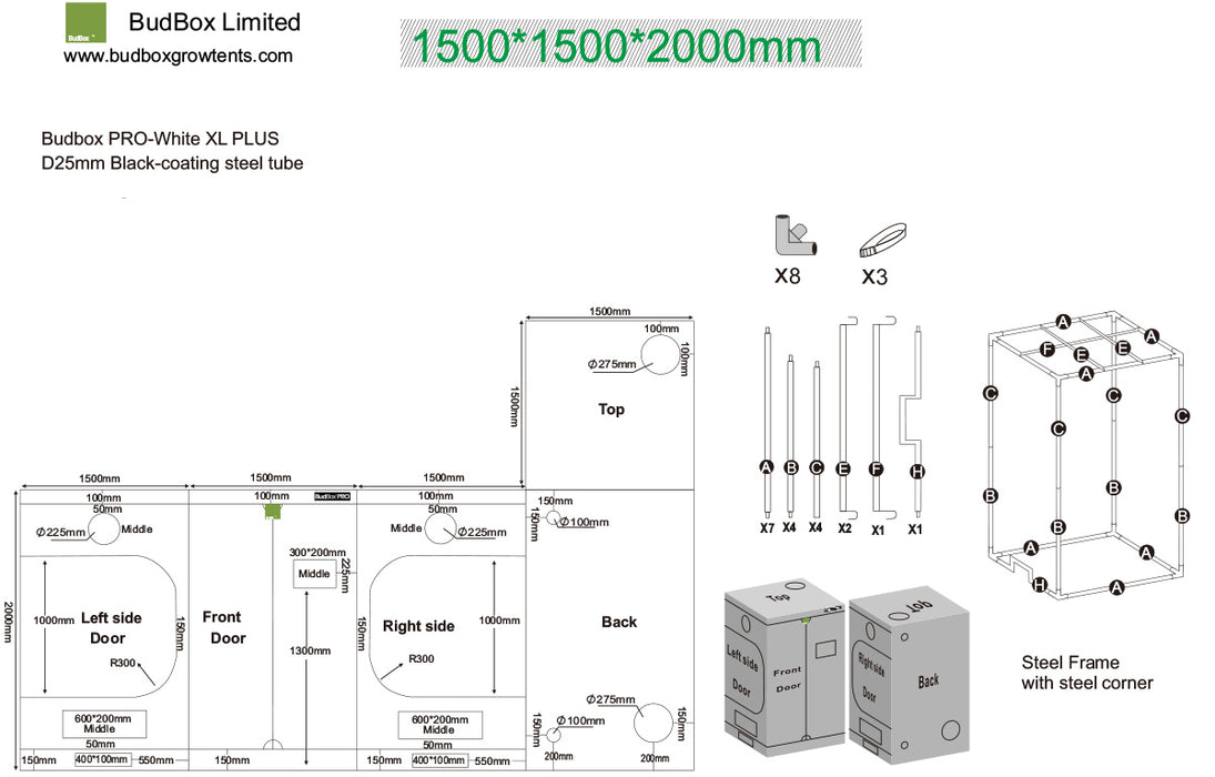 BudBox PRO 150 x 150 x 200cm or 220cm High