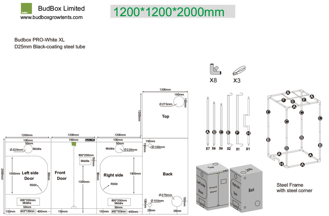 BudBox PRO 120 x 120 x 200cm or 220cm High